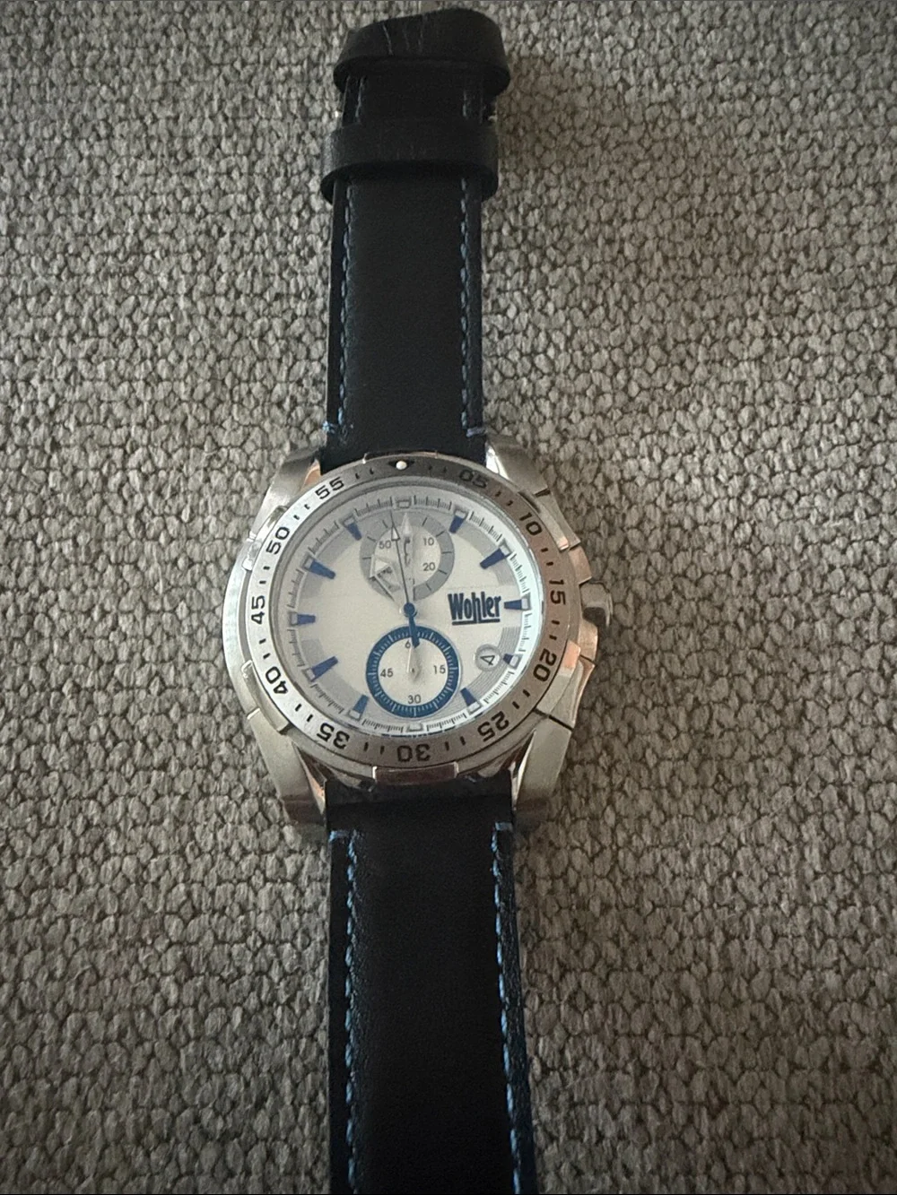 Men's Black and Blue Leather Strap Watch